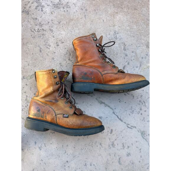 Vintage Justin 762 Brown Leather Lace-Up Original Work Kiltie Boots size 7.5 C - Picture 6 of 16